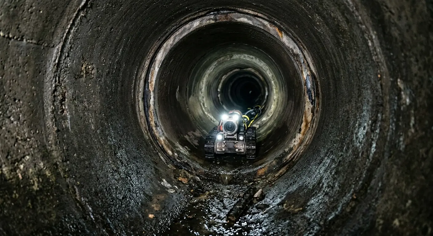 Robotic sewer camera inspecting pipe interior for Sewer Line Cleaning in Hockessin